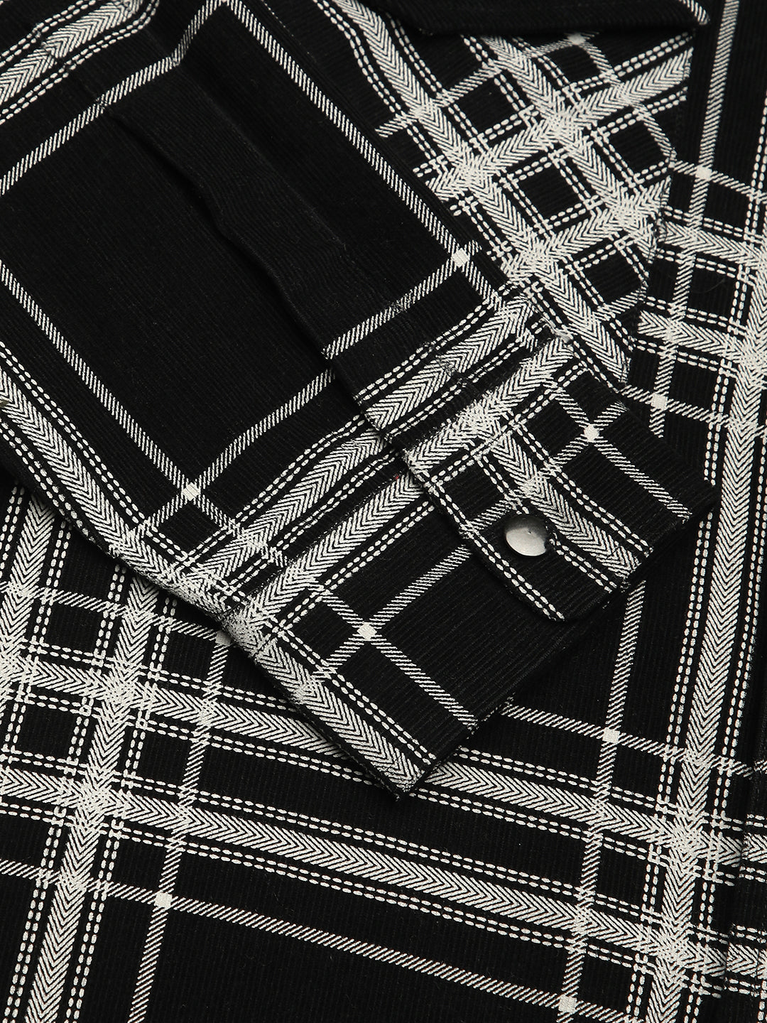 Jet Black & White Checkered Double Pocket Corduroy Overshirt