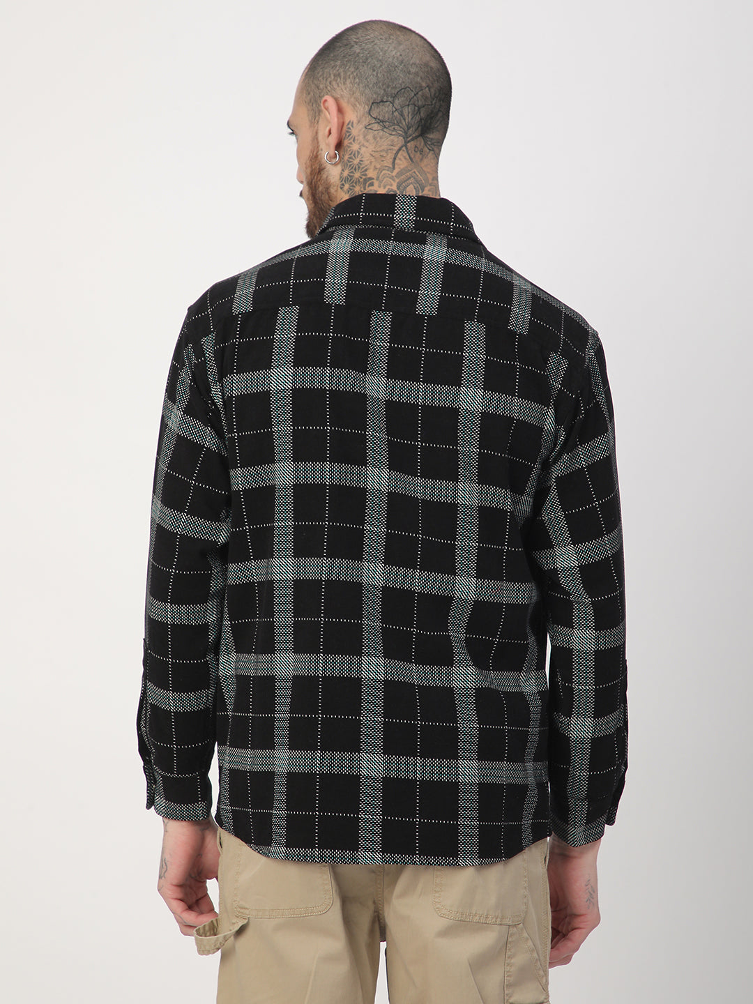 Elan Black Dot Checks Double Flap Pocket Corduroy Overshirt