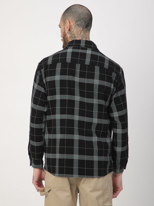 Elan Black Dot Checks Double Flap Pocket Corduroy Overshirt