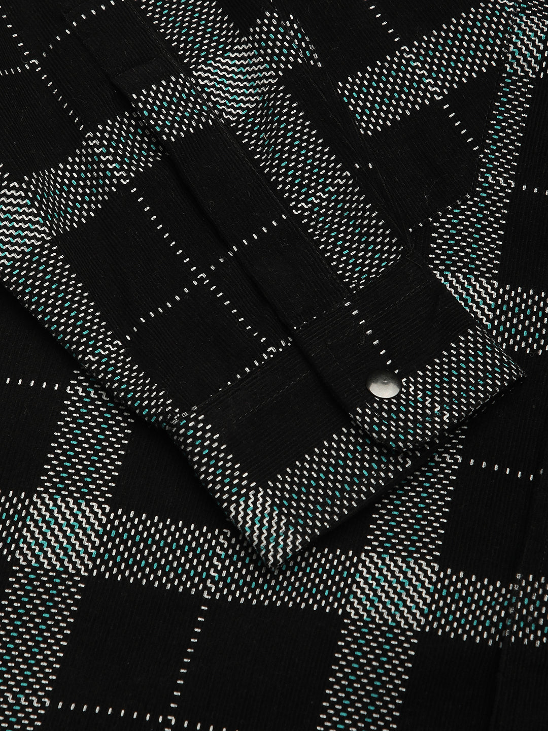 Elan Black Dot Checks Double Flap Pocket Corduroy Overshirt