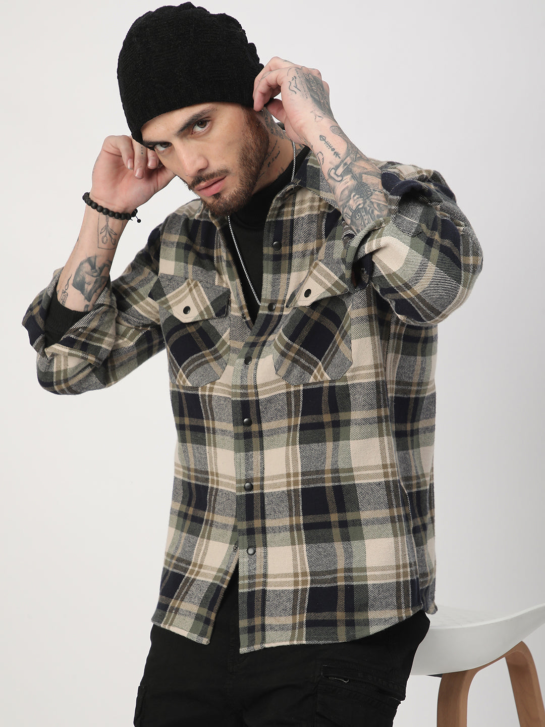Multicolour Tartan Checked Double Pocket Flannel Shirt