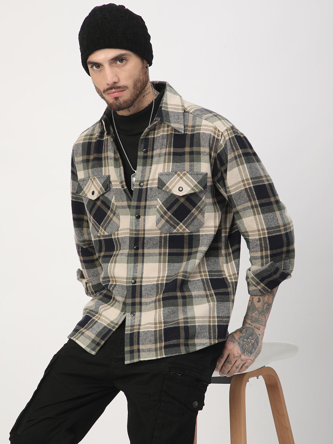 Multicolour Tartan Checked Double Pocket Flannel Shirt