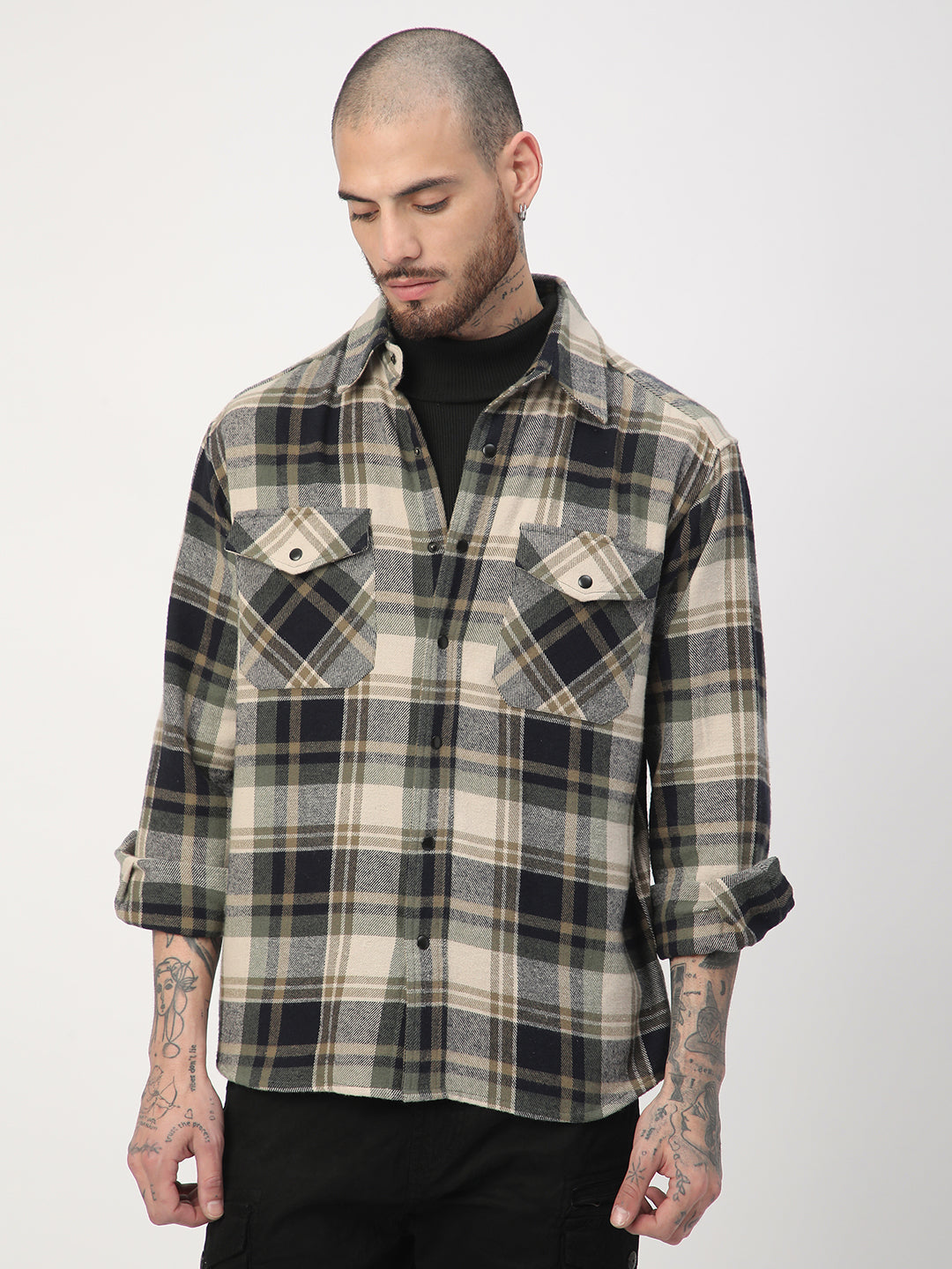 Multicolour Tartan Checked Double Pocket Flannel Shirt