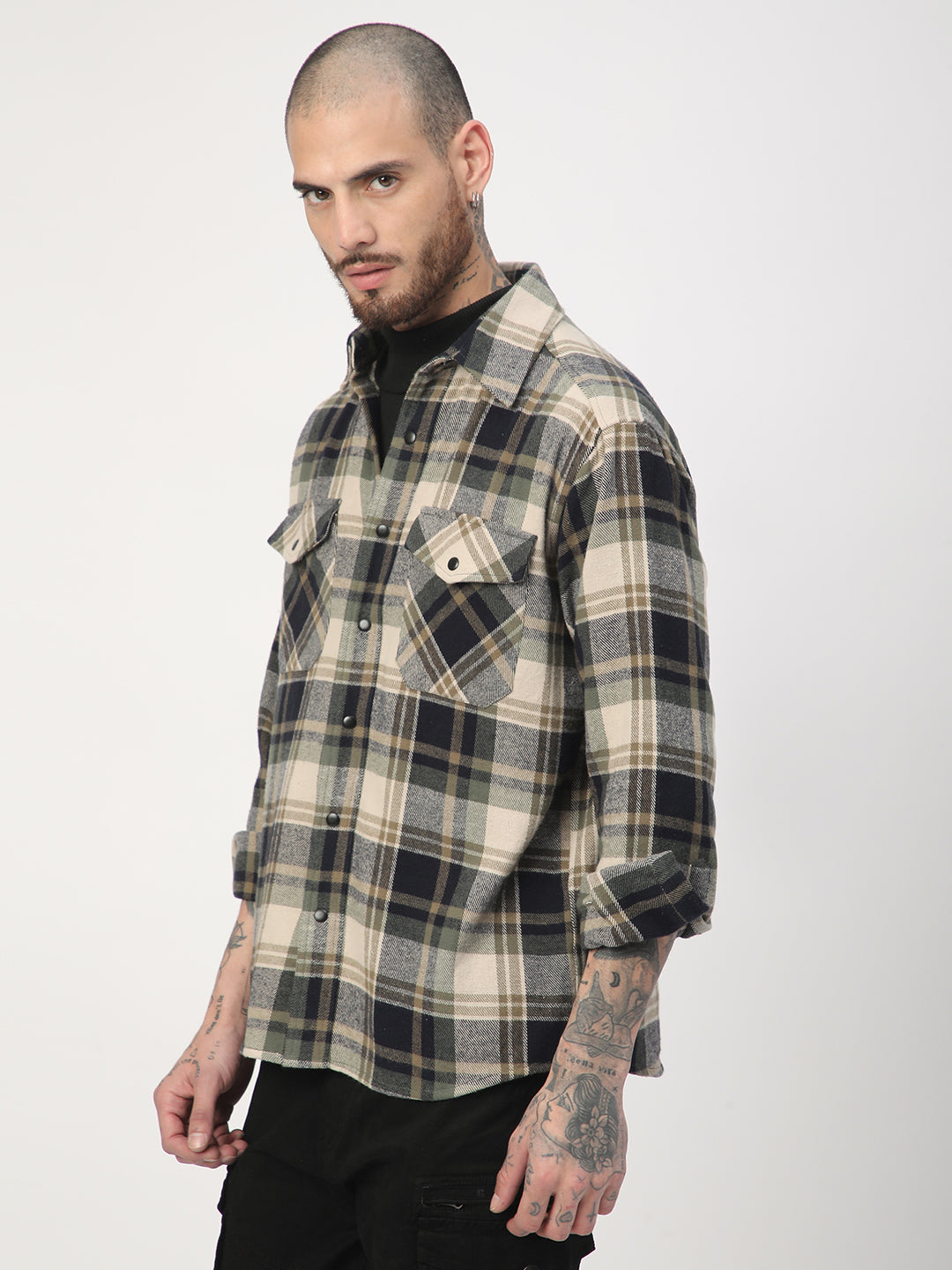 Multicolour Tartan Checked Double Pocket Flannel Shirt