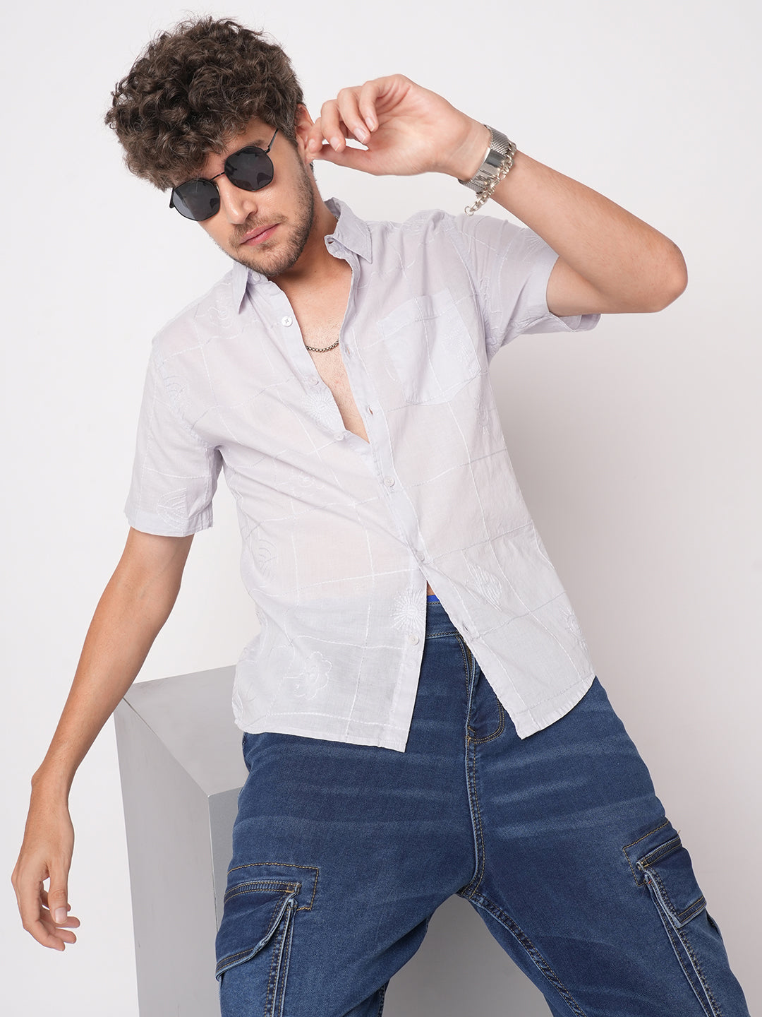 Cloud Grey Embroidered Shirt
