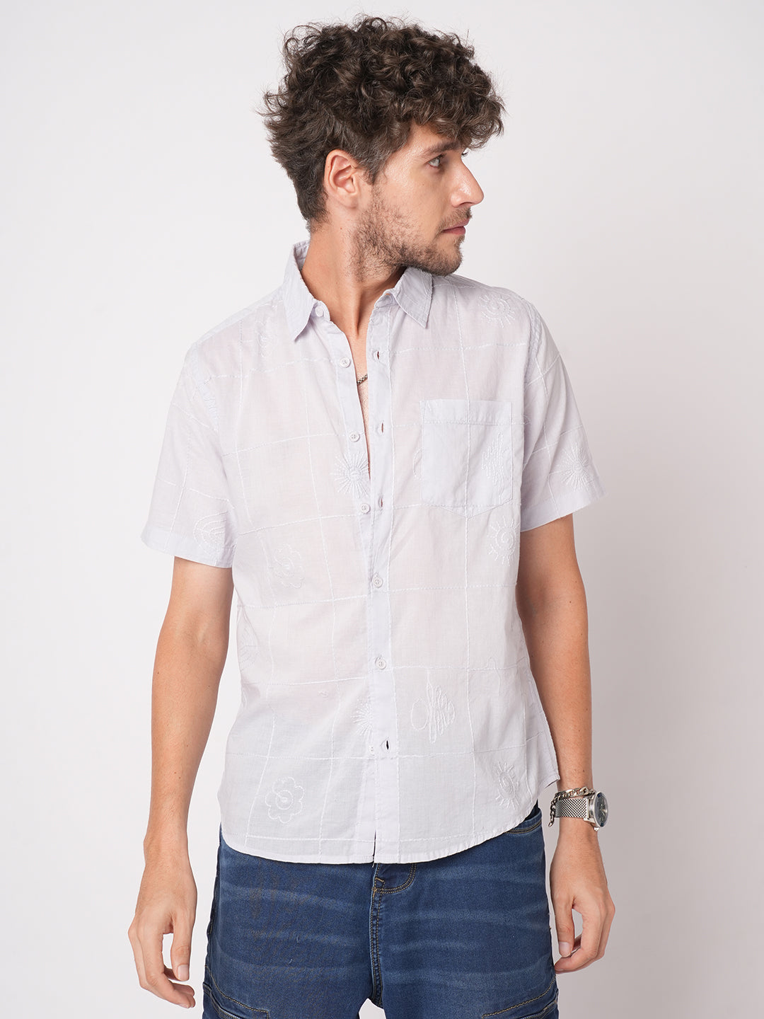 Cloud Grey Embroidered Shirt