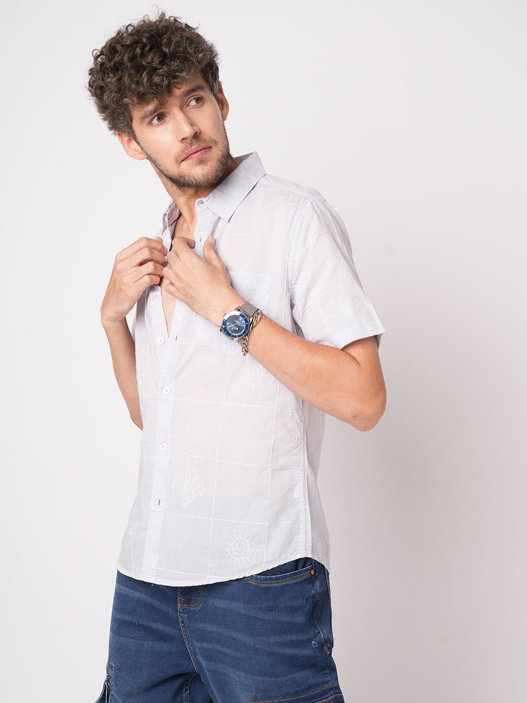 Cloud Grey Embroidered Shirt