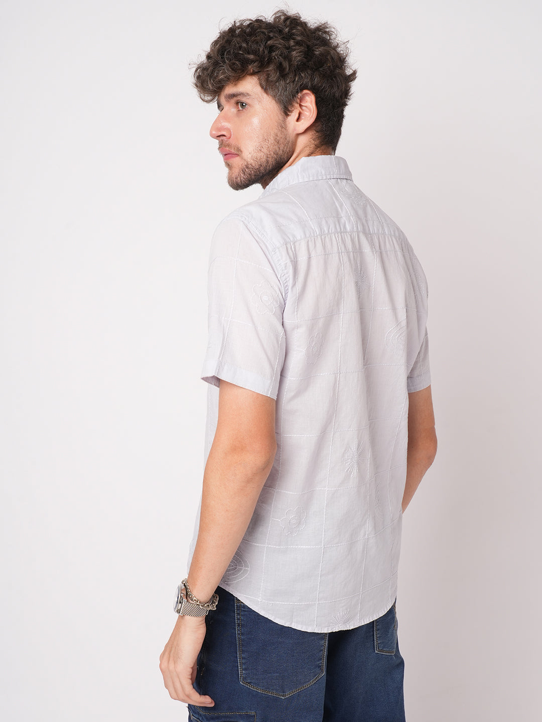 Cloud Grey Embroidered Shirt