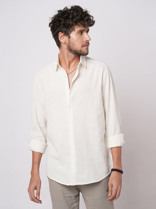 Lozenge Embroidered Ivory Shirt