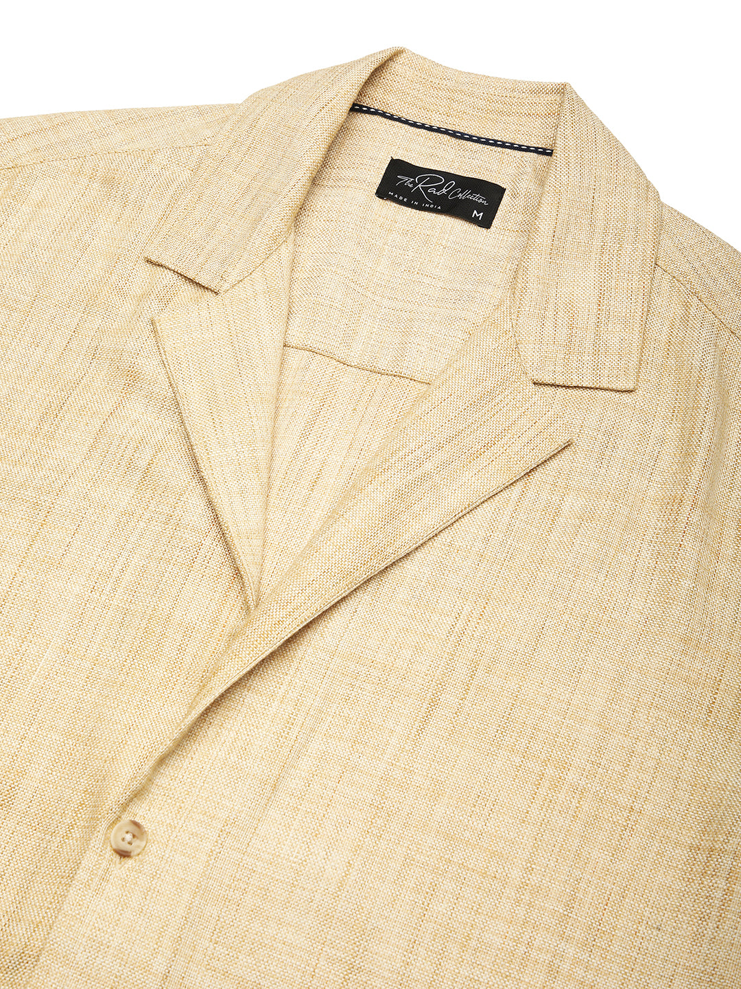 Beige Melange Burlap Oversized Notched Lapel Collar Shirt