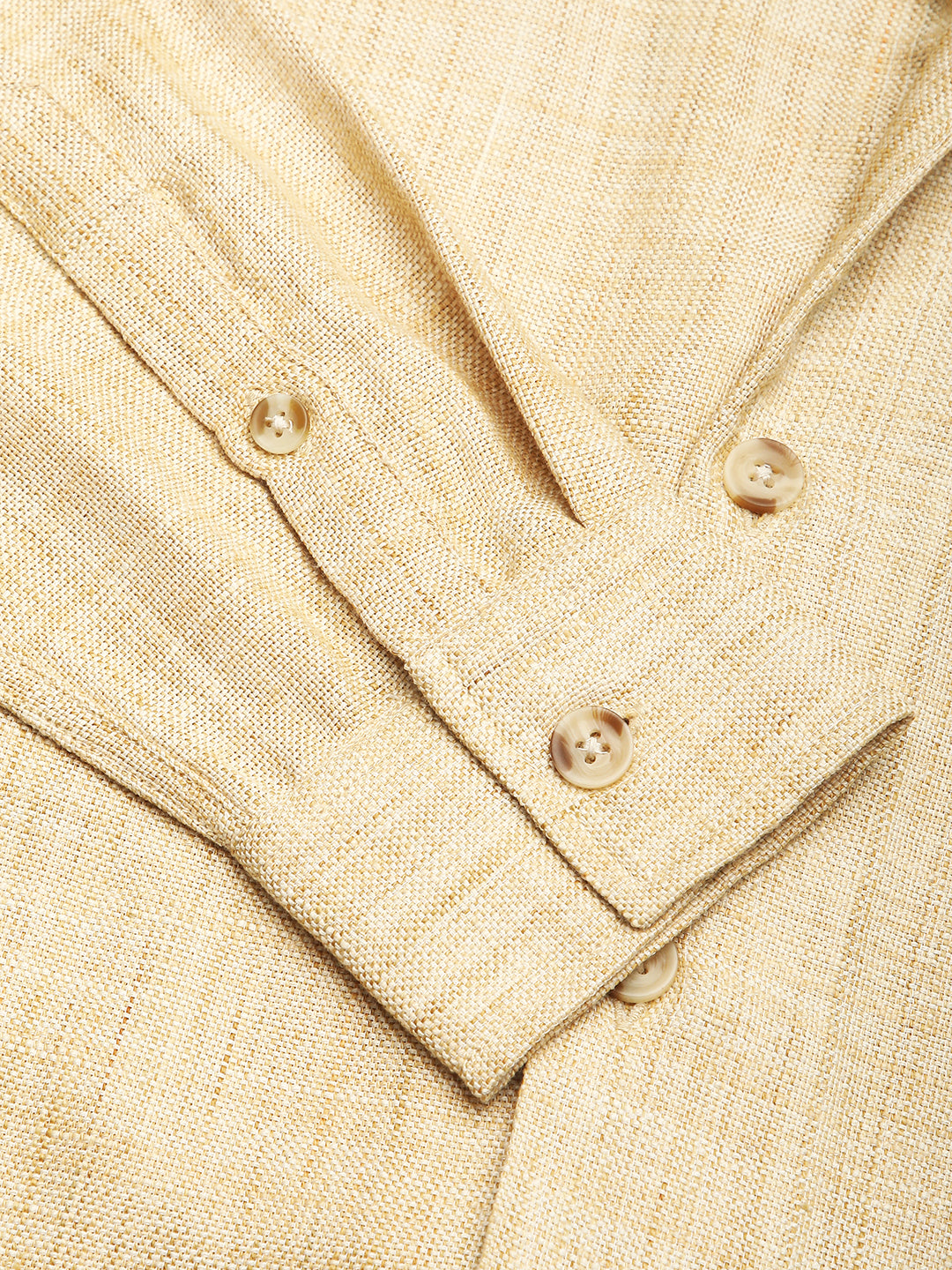 Beige Melange Burlap Oversized Notched Lapel Collar Shirt