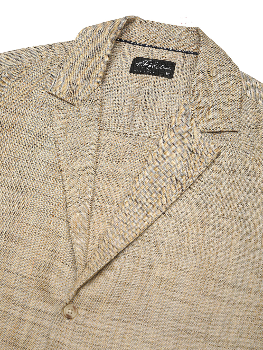Tan Beige Melange Burlap Oversized Notched Lapel Collar Shirt