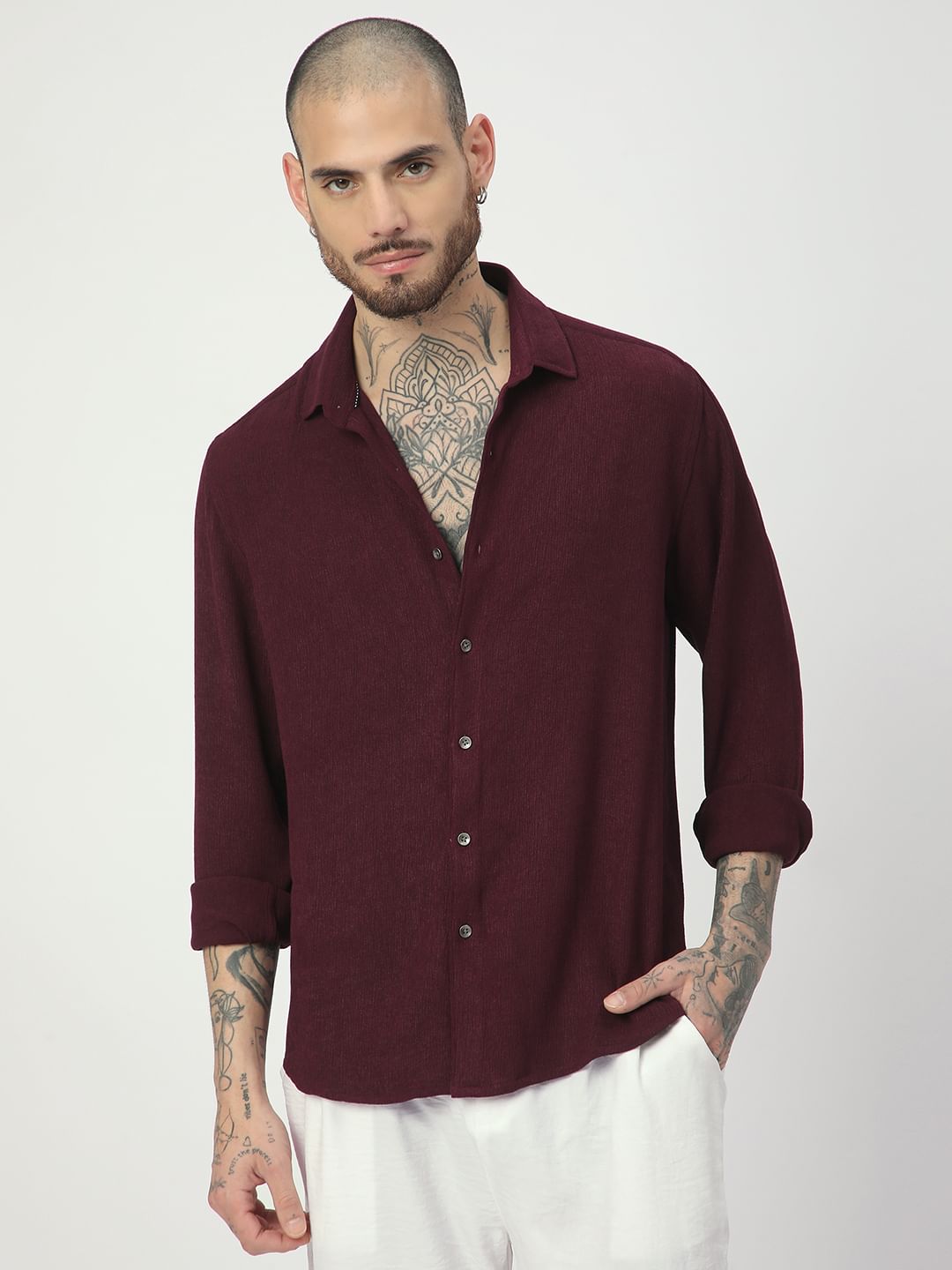 Suave Wine Crepe Shirt