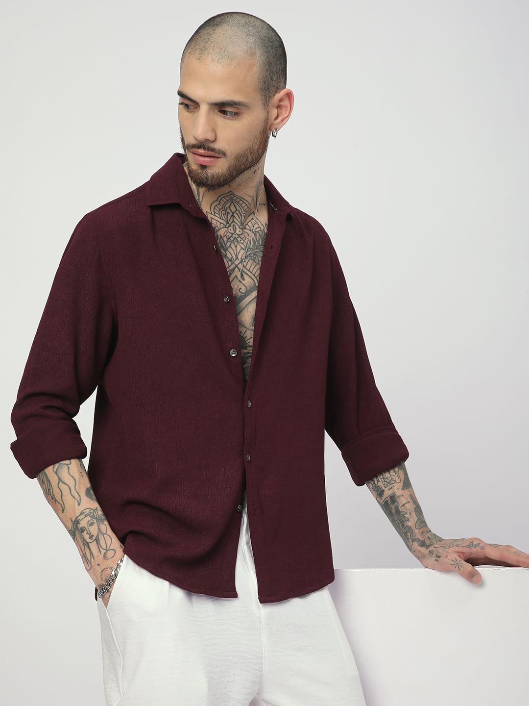 Suave Wine Crepe Shirt