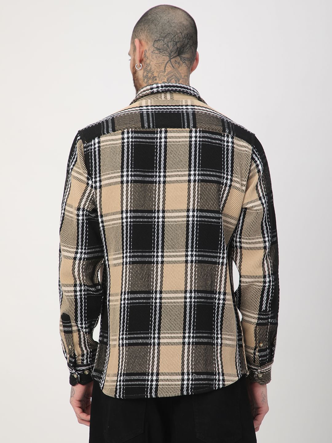 Black & Beige Heavy Twill Broad Checks Shirt