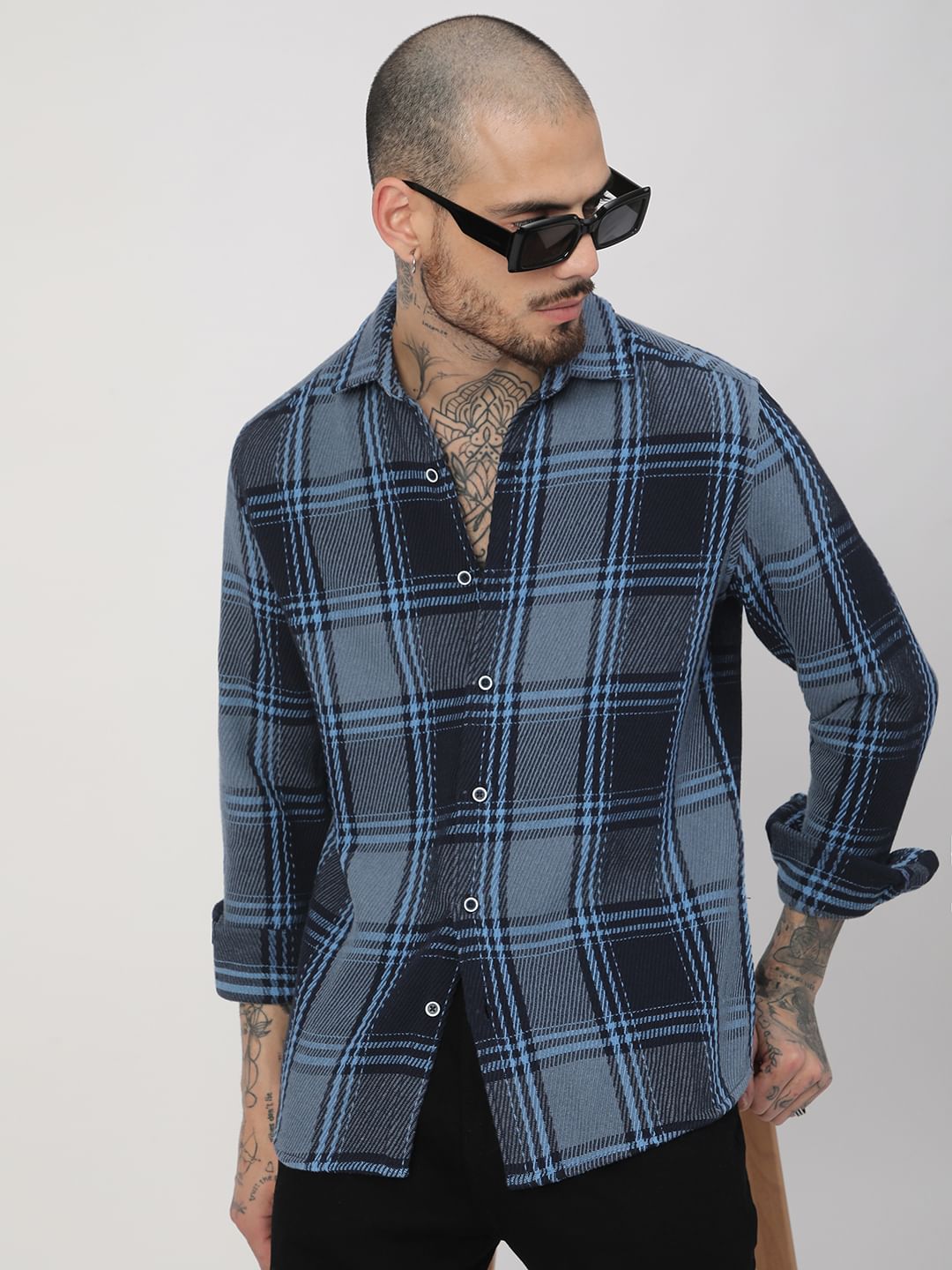 Opulent Blue Heavy Twill Tartan Checks Shirt