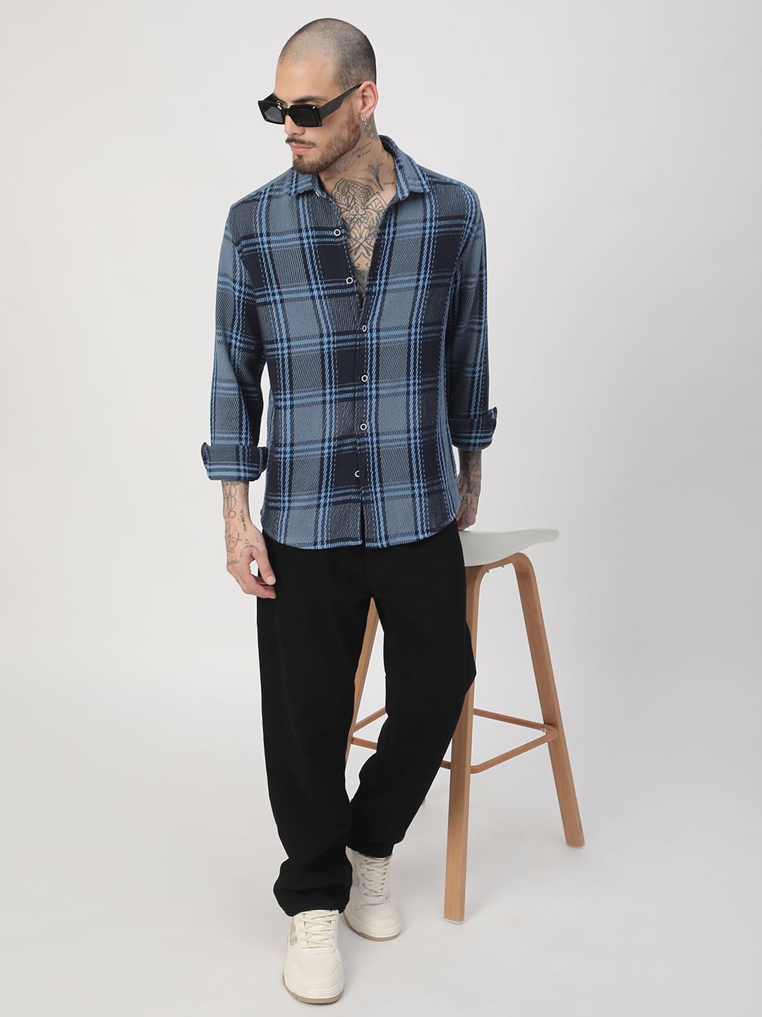 Opulent Blue Heavy Twill Tartan Checks Shirt