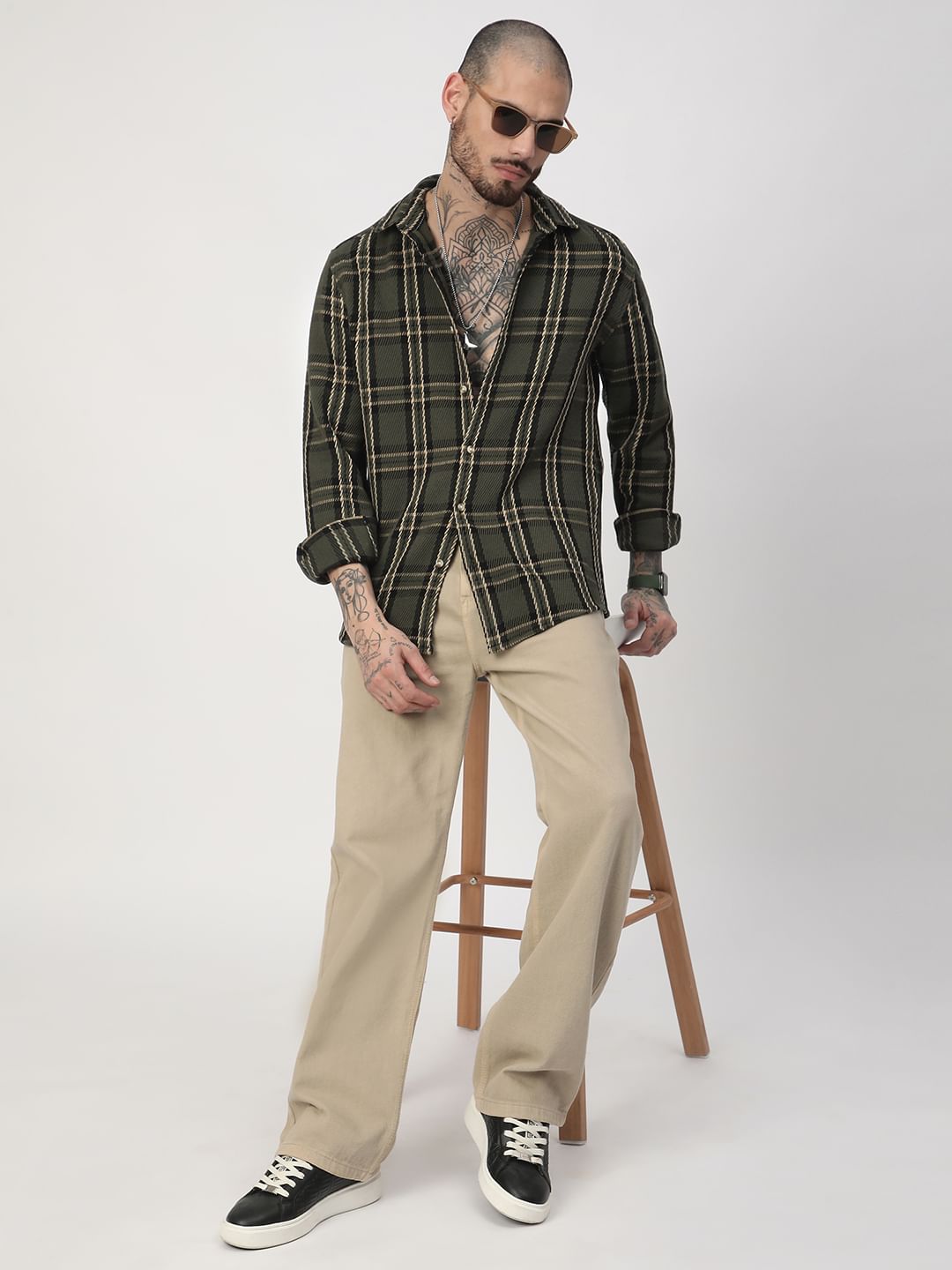Opulent Olive & Black Heavy Twill Box Checks Shirt