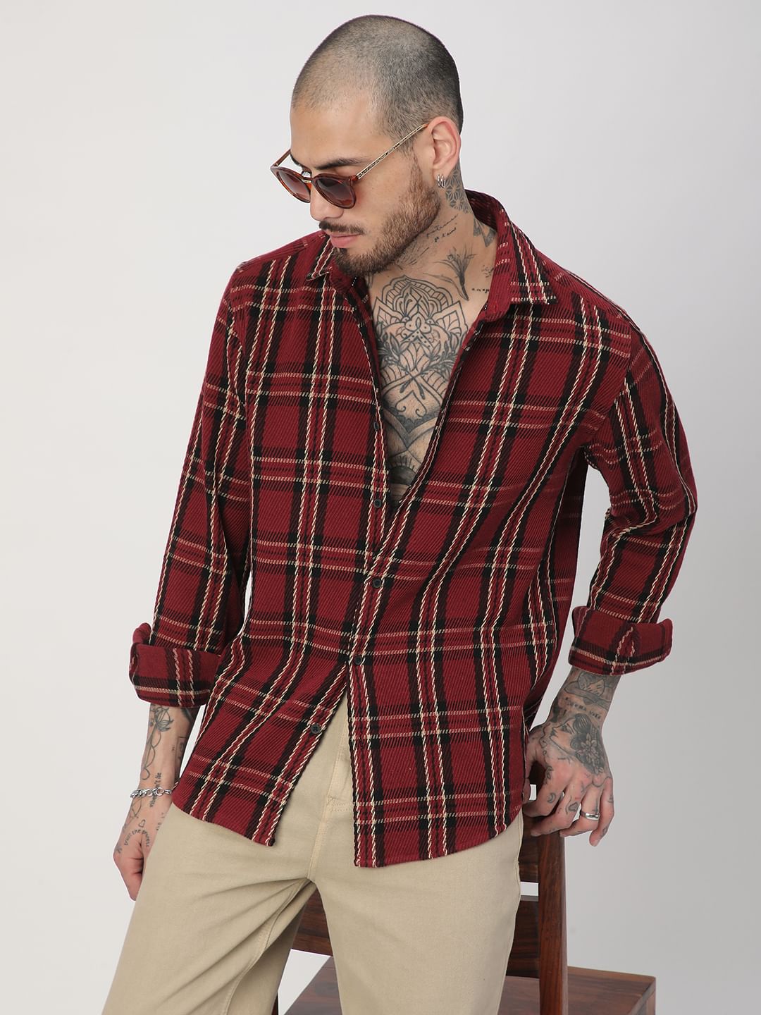 Opulent Ruby Red & Black Heavy Twill Tartan Checks Shirt