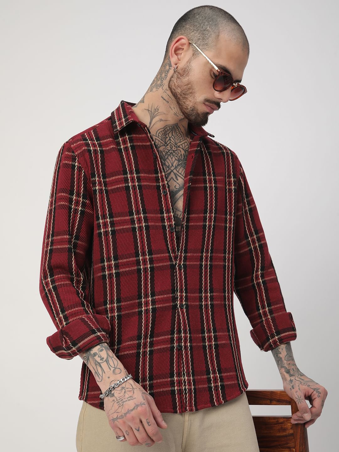 Opulent Ruby Red & Black Heavy Twill Tartan Checks Shirt