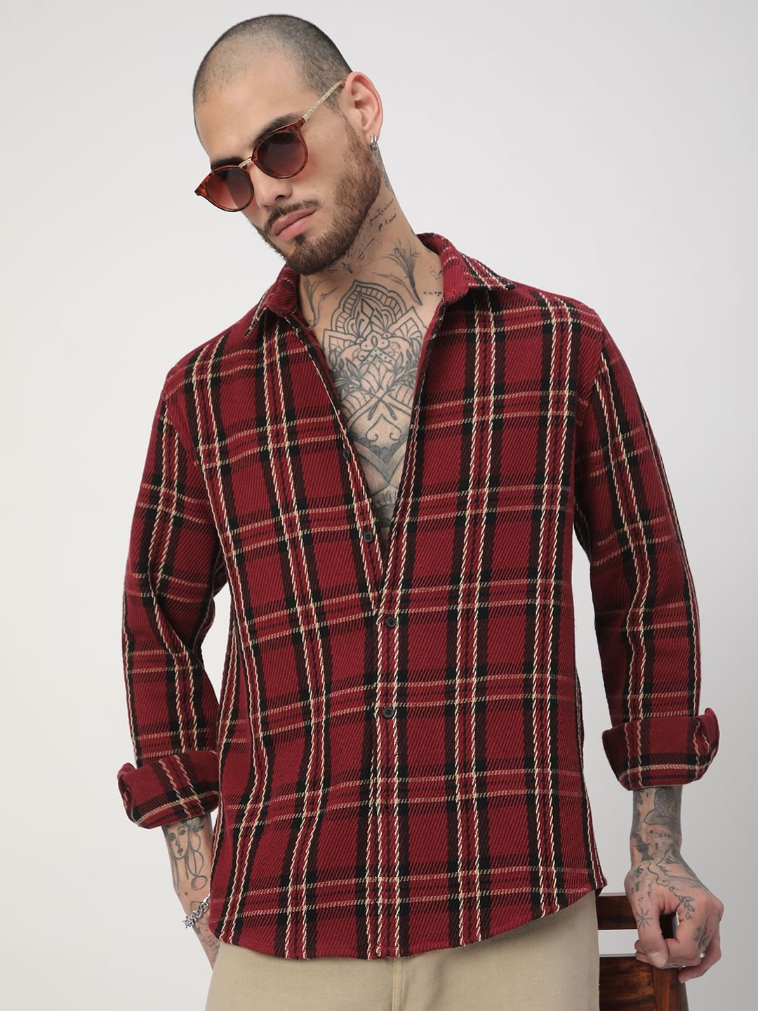 Opulent Ruby Red & Black Heavy Twill Tartan Checks Shirt