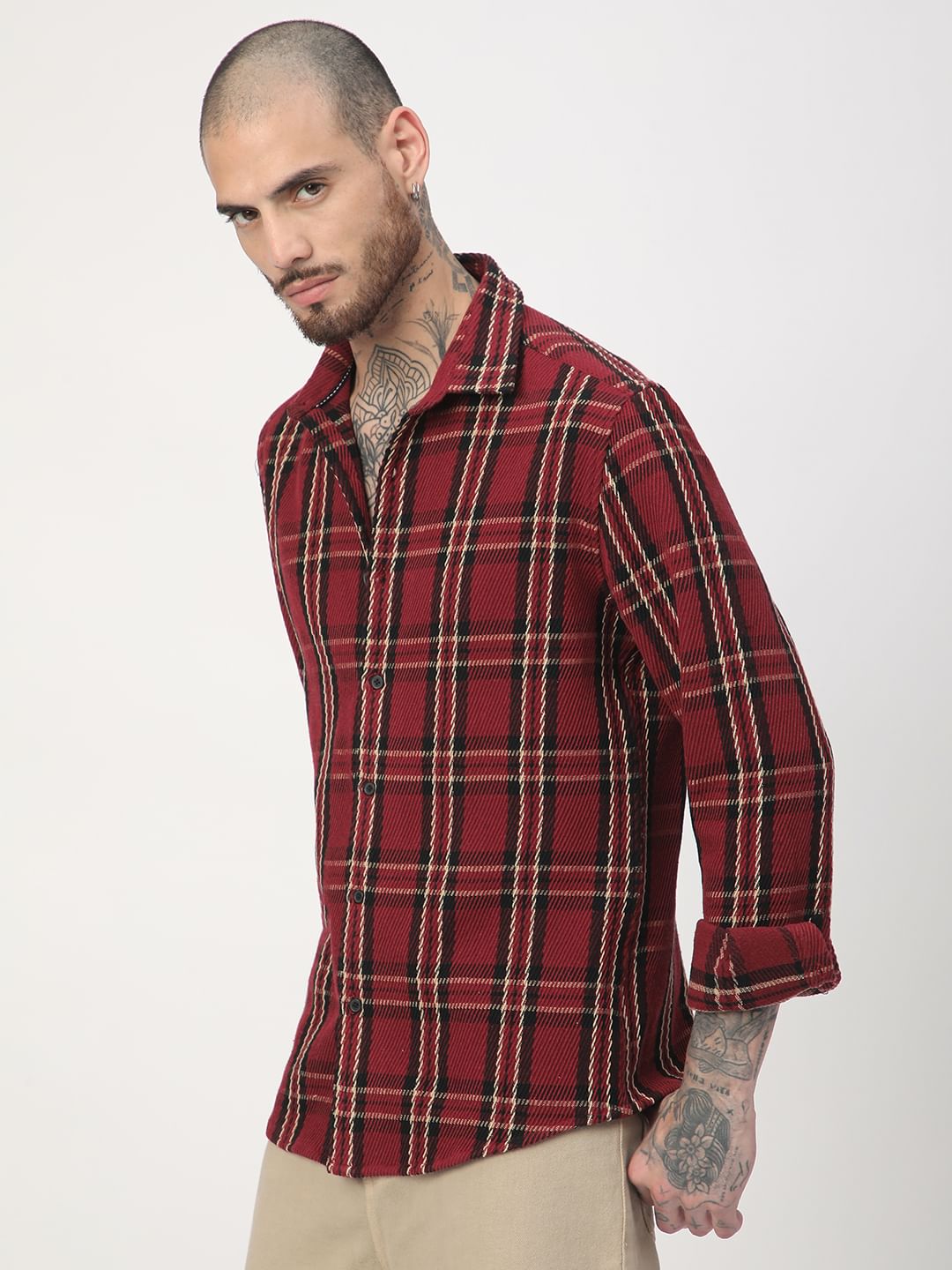 Opulent Ruby Red & Black Heavy Twill Tartan Checks Shirt
