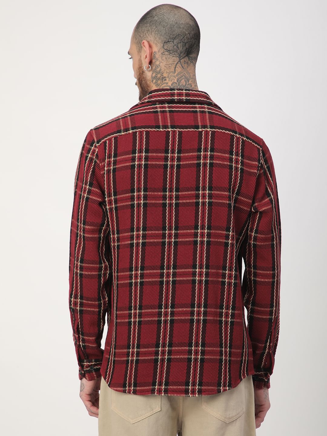 Opulent Ruby Red & Black Heavy Twill Tartan Checks Shirt