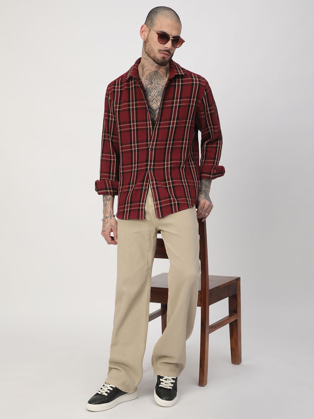 Opulent Ruby Red & Black Heavy Twill Tartan Checks Shirt