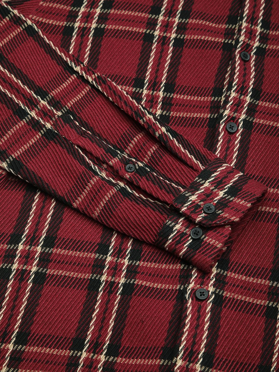 Opulent Ruby Red & Black Heavy Twill Tartan Checks Shirt