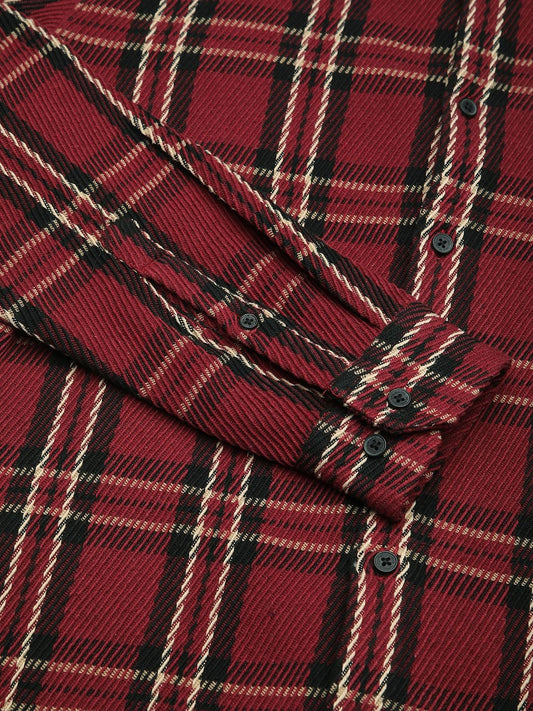 Opulent Ruby Red & Black Heavy Twill Tartan Checks Shirt