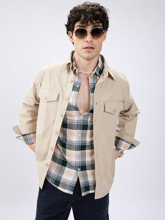 Super Soft Tan Beige Double Pocket Overshirt