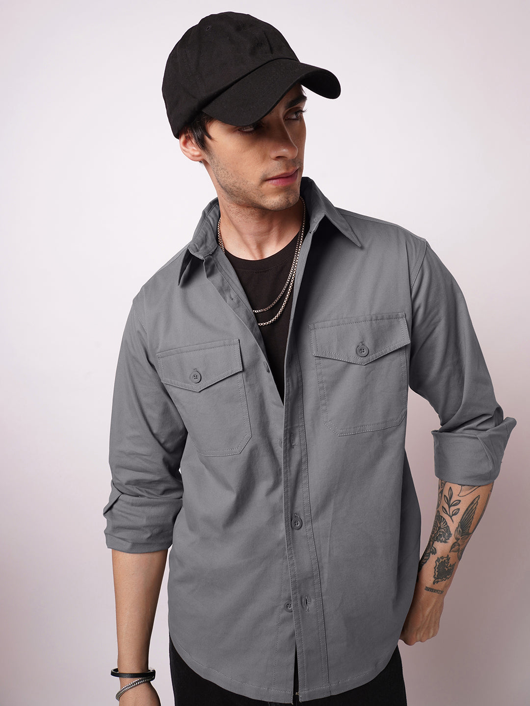 Super Soft Dim Grey Double Pocket Overshirt