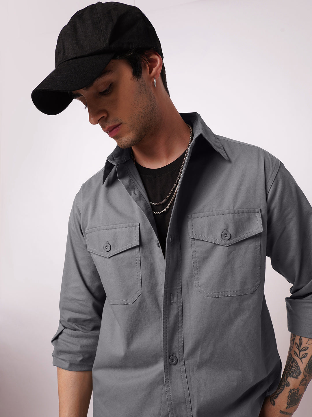 Super Soft Dim Grey Double Pocket Overshirt