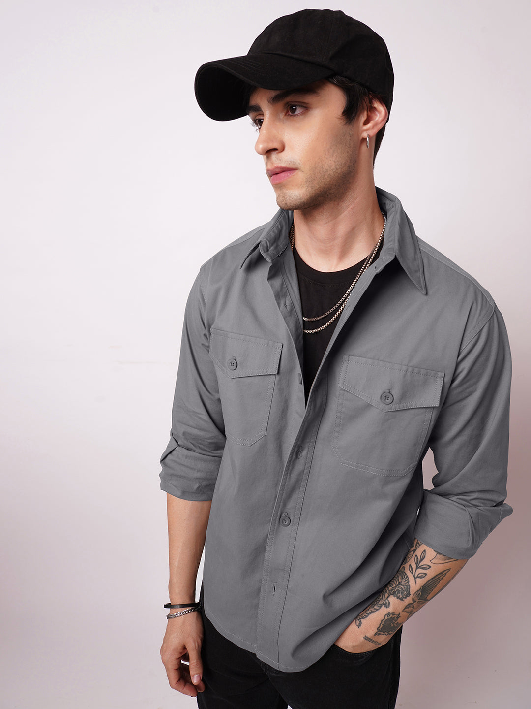 Super Soft Dim Grey Double Pocket Overshirt