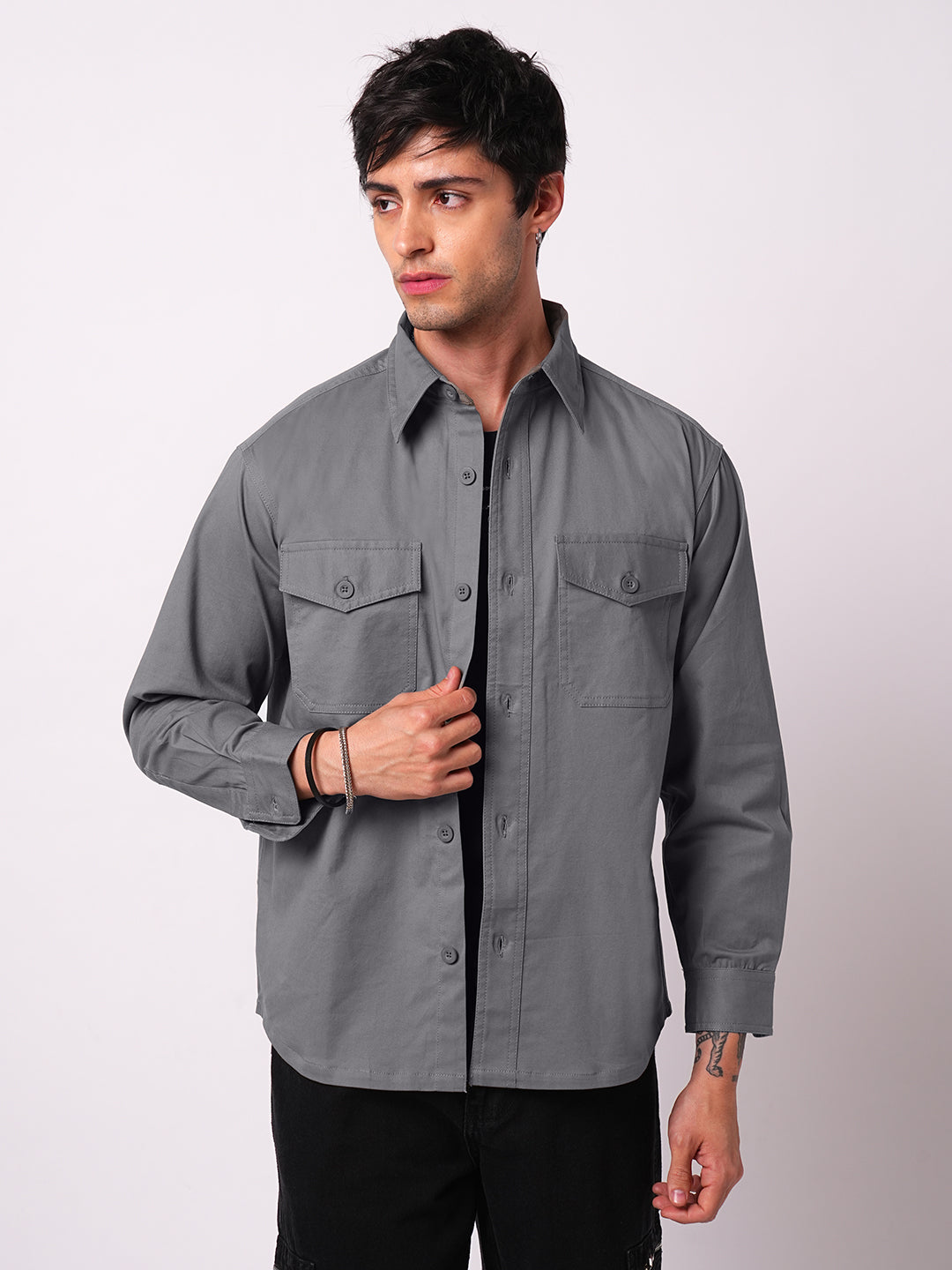 Super Soft Dim Grey Double Pocket Overshirt