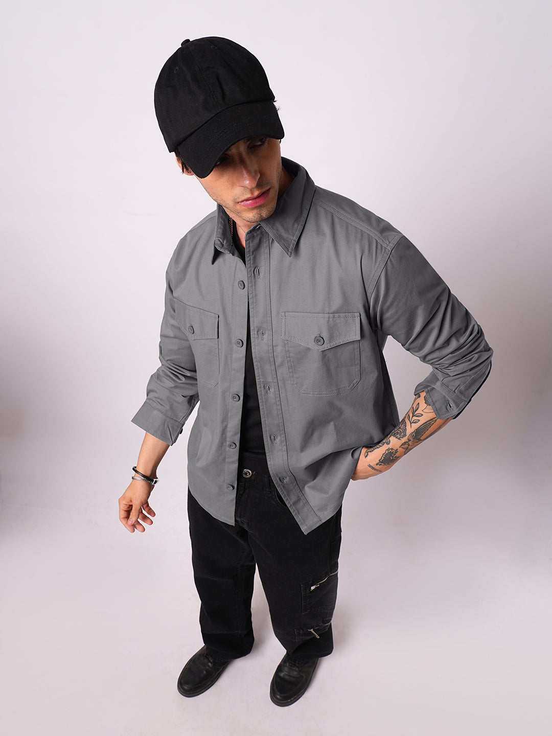 Super Soft Dim Grey Double Pocket Overshirt