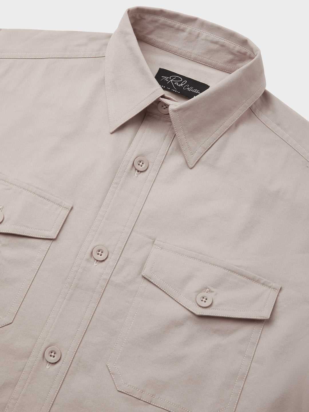 Super Soft Solid Bone Grey Double Pocket Overshirt