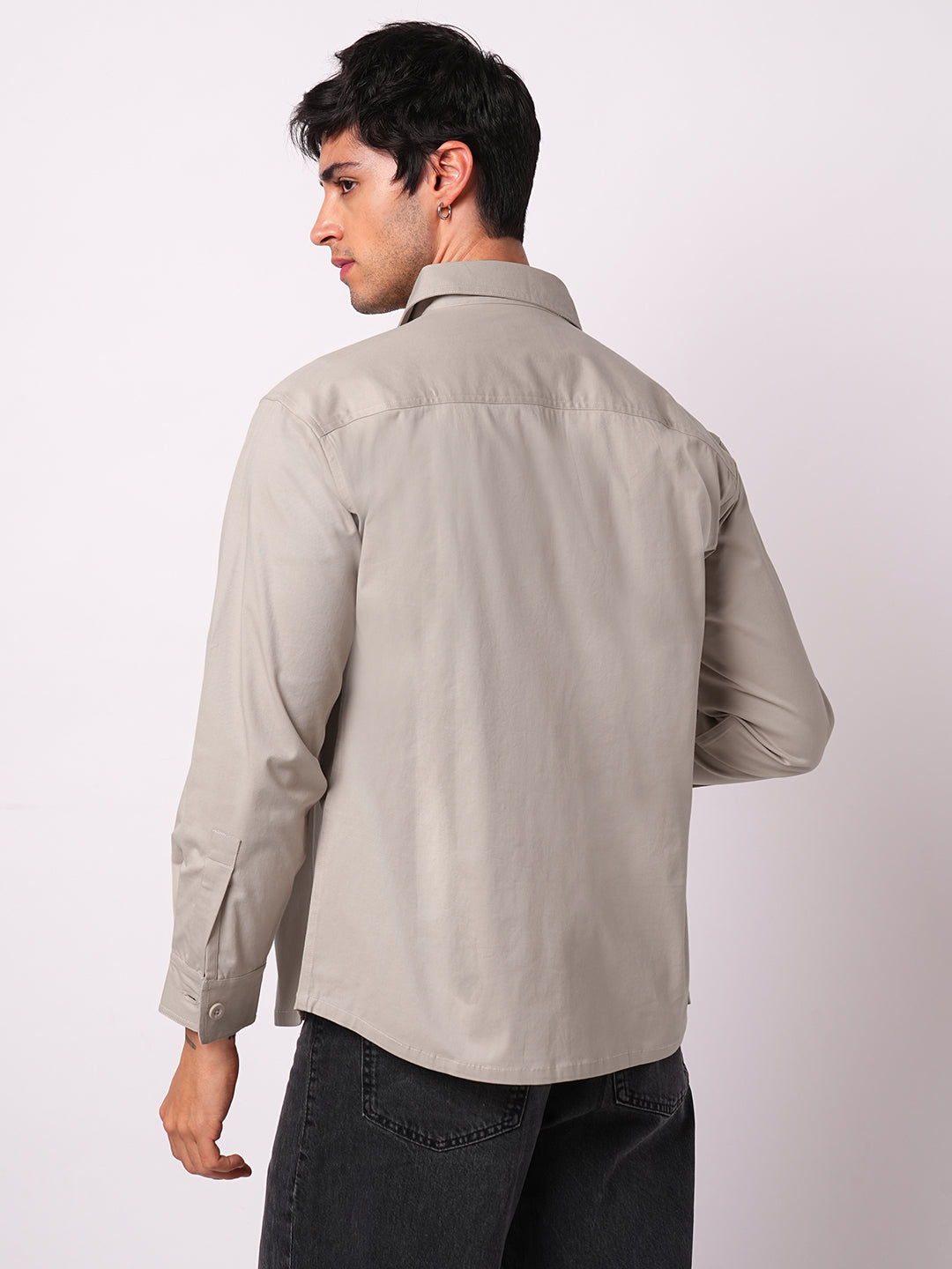 Super Soft Solid Bone Grey Double Pocket Overshirt
