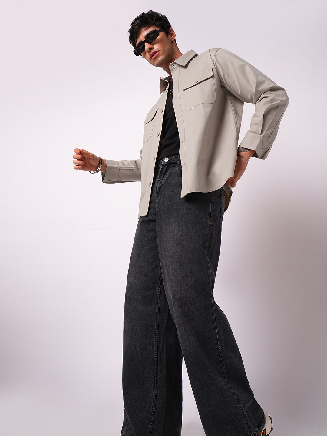 Super Soft Solid Bone Grey Double Pocket Overshirt