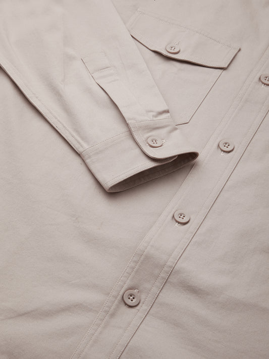 Super Soft Solid Bone Grey Double Pocket Overshirt