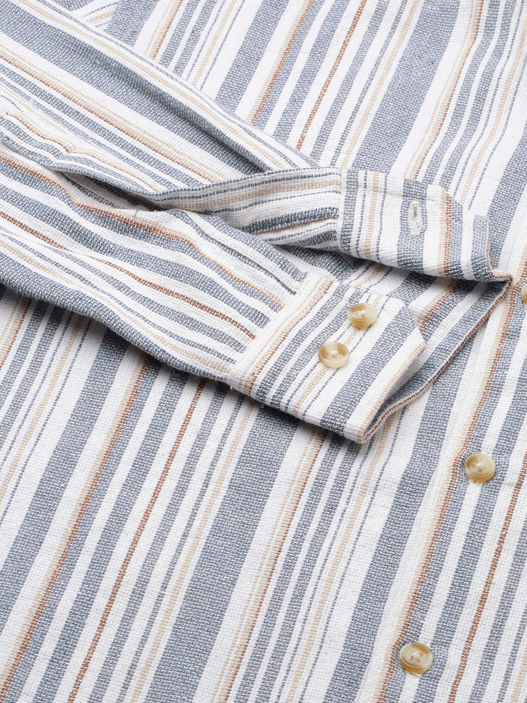 Blue & White Vertical Stripes Mandarin Shirt