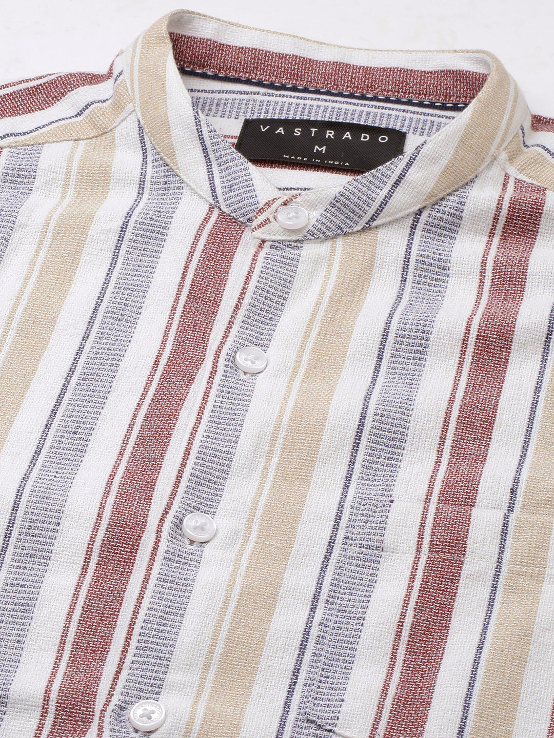 Multicolour Vertical Stripes Mandarin Shirt