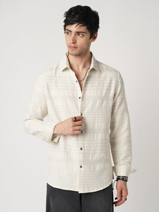 Ivory Herringbone Jacquard Shirt