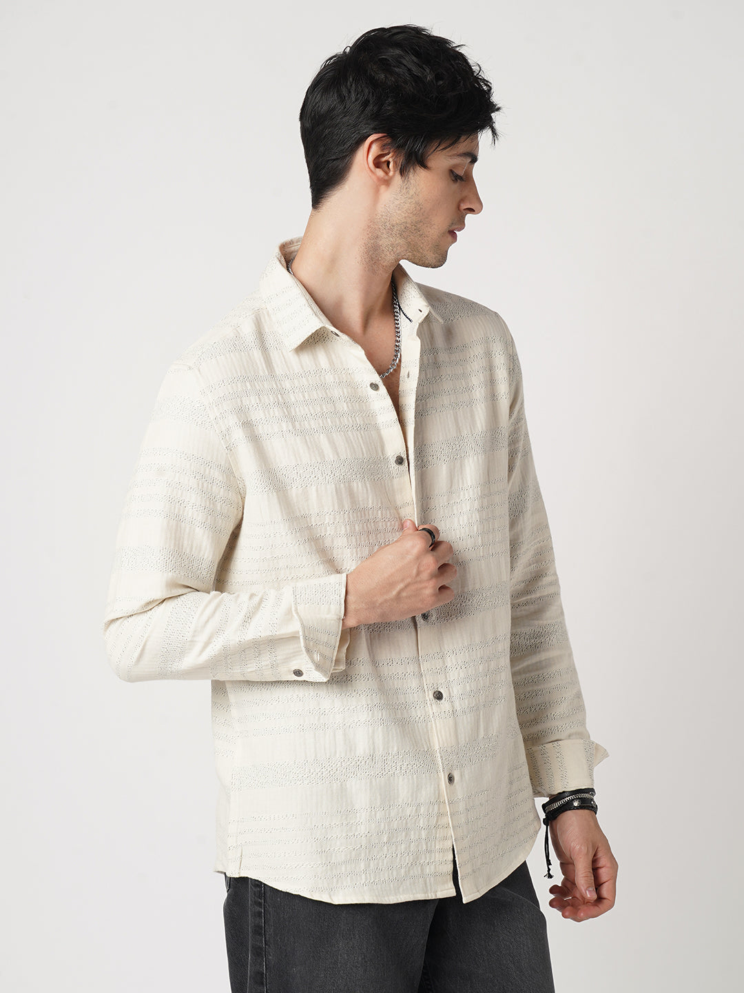 Ivory Herringbone Jacquard Shirt