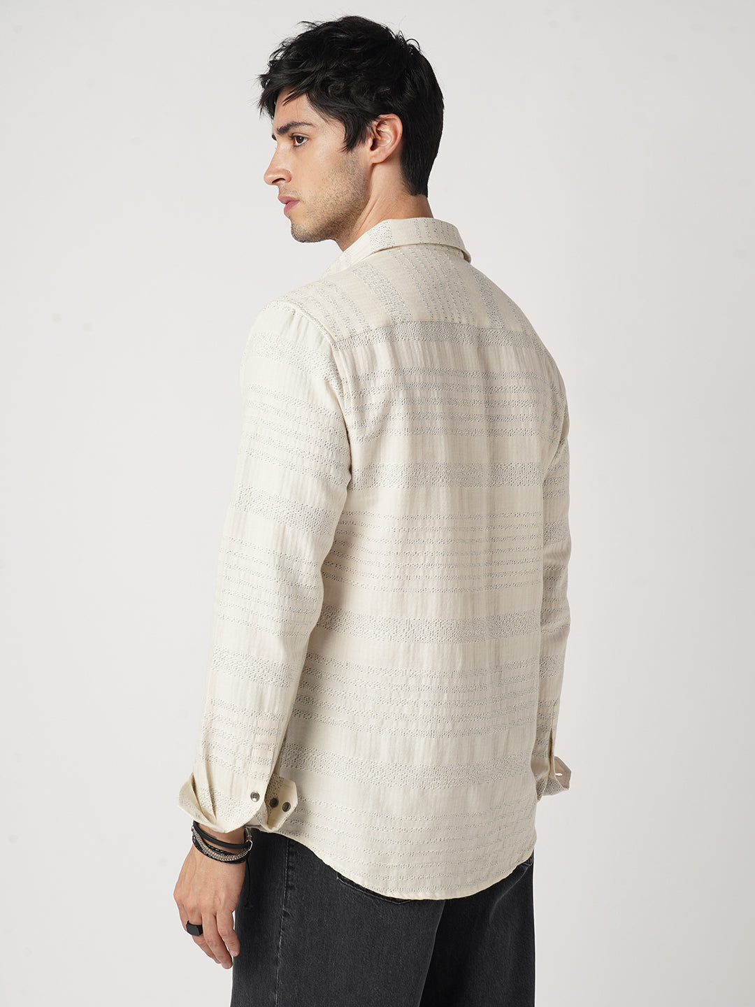 Ivory Herringbone Jacquard Shirt