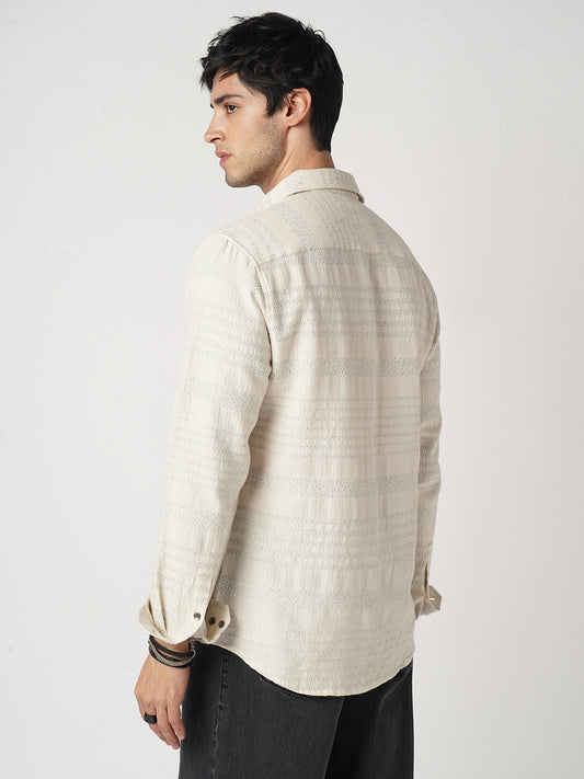 Ivory Herringbone Jacquard Shirt