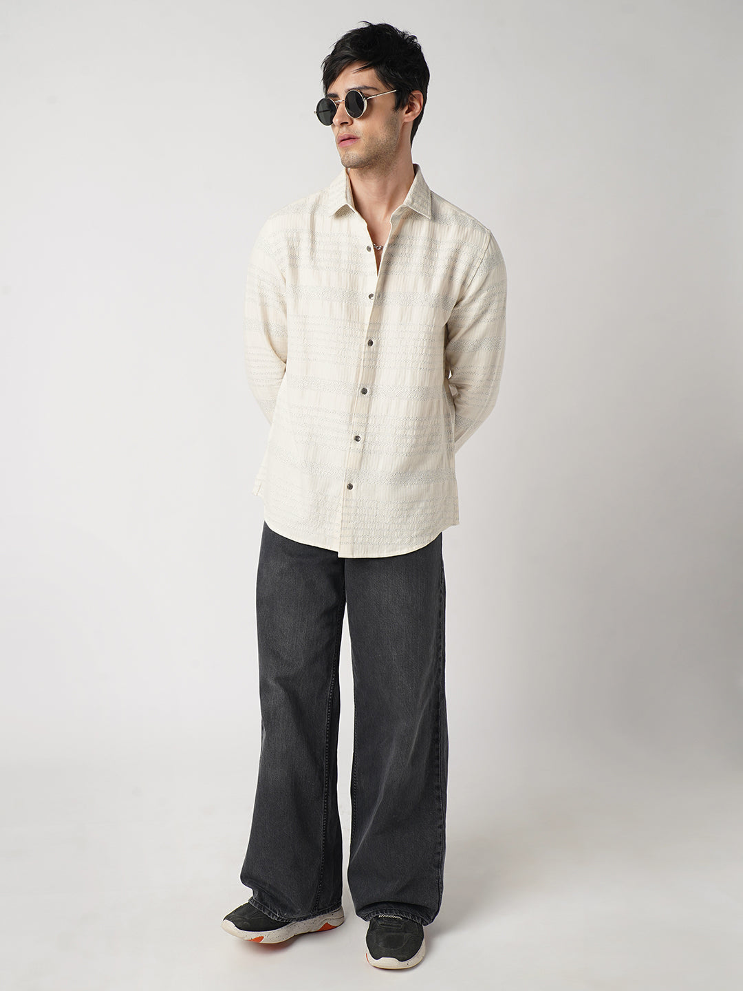 Ivory Herringbone Jacquard Shirt