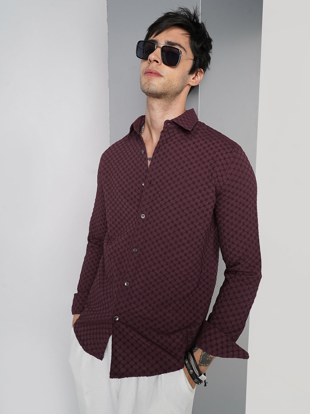 Deep Maroon Textured Shirt