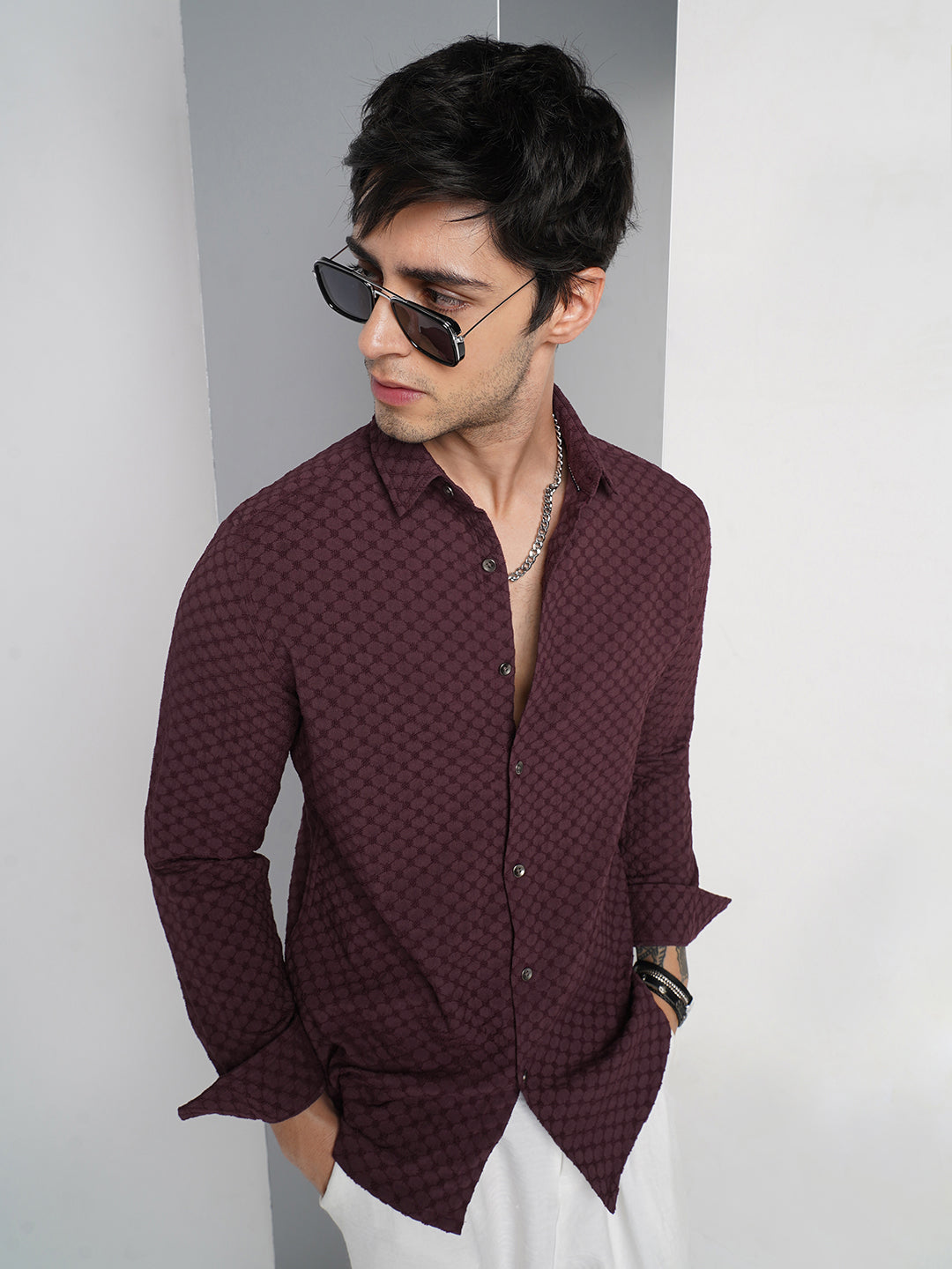Deep Maroon Textured Shirt
