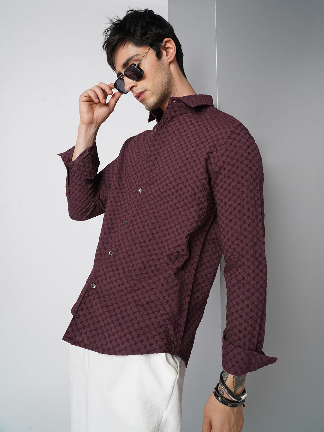 Deep Maroon Textured Shirt